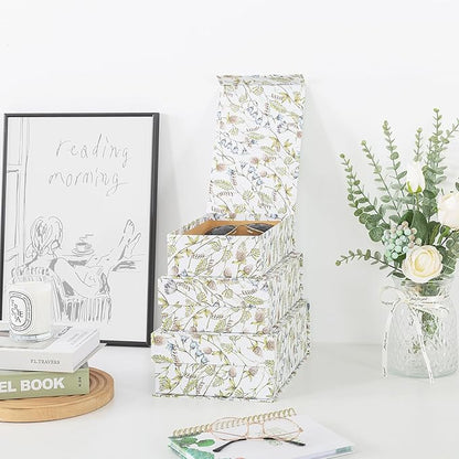 Soul & Lane Decorative Cardboard Storage Boxes, Set of 3 Floral Pattern Keepsake Boxes with Magnetic Closure, Nesting Memory Storage for Organizing and Home Décor, Wild Garden