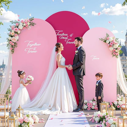 Gradient Pink Arch Backdrop Cover 6FT 5FT 4FT Arch Covers Stretchy Backdrop Set of 3, Party Arch Cover Spandex Fitted Fabric Hot Pink Wedding Arch Covers for Baby Shower Birthday Party Decoration