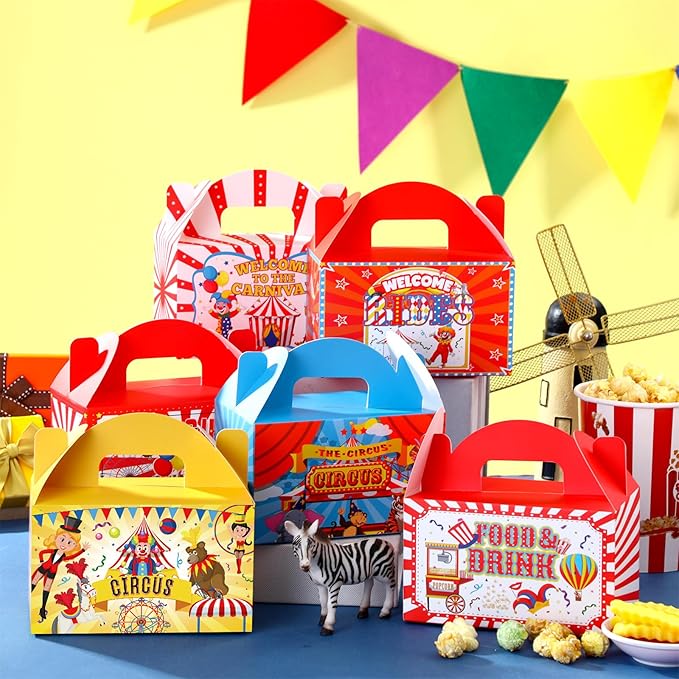 24 Pcs Halloween Circus Carnival Party Favors Boxes Goodie Candy Treat Gift Boxes with Handles Halloween Candy Containers for Circus Carnival Theme Party Decorations Birthday Gift Wrapping