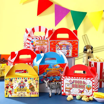 24 Pcs Halloween Circus Carnival Party Favors Boxes Goodie Candy Treat Gift Boxes with Handles Halloween Candy Containers for Circus Carnival Theme Party Decorations Birthday Gift Wrapping