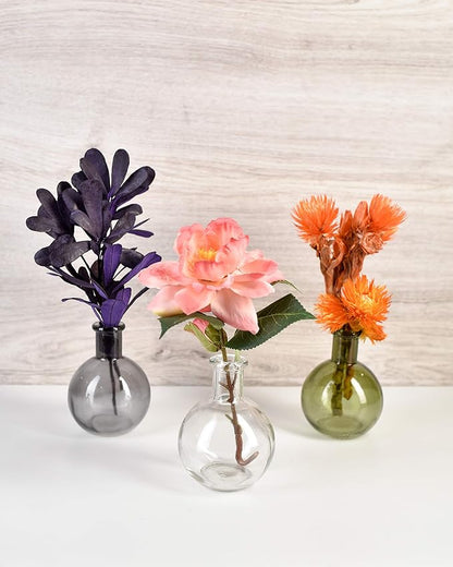 Serene Spaces Living Set of 6 Small Smoke Grey Ball Bud Vases, Transparent Glass Vases for Weddings, Events, Parties, Floral Centerpieces for Home Decor, Measures 4" Tall