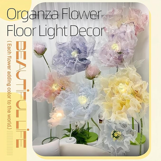 Giant Flowers for Decoration, 5 ft Large Organza Floral with LED Light, for Wedding Arrangements, Birthday Christmas Party Backdrop Decor, Photography Props, Shop Display, Yellow Pink