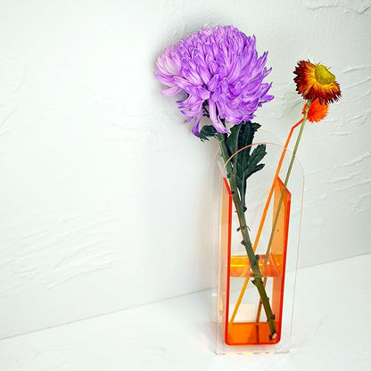 Acrylic Vase Creative Gifts Minimalist Design Wedding Centerpiece Home Office Decor Elegant Floral Display Stand(Not Including Flowers) (Semi-Orange, 1PCS)