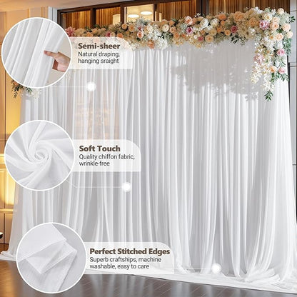 10ft x 10ft Cream White Backdrop Curtains, Wrinkle-Free Sheer Chiffon Fabric Photo Backdrop Drapes for Wedding Arch Party Ceremony Stage Photography Decorations