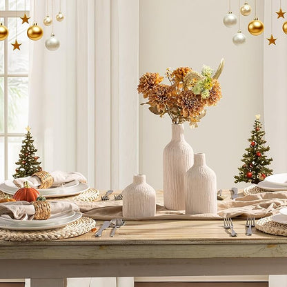 Ceramic Vase Home Table Decor - White Flower Vase Set of 3 Living Room Kitchen Decorations Farmhouse Modern Rustic Vases Decorative Centerpiece for Shelf Bedroom Office Bathroom Dining Coffee Desk