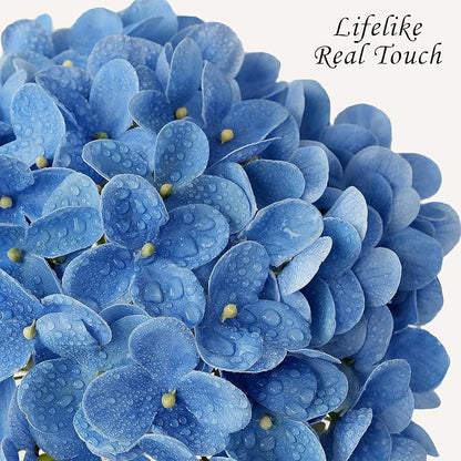 Savoy Blue Boho Artificial Hydrangeas Flowers, 4Pcs 20" Real Touch Lifelike Silk Artificial Hydrangeas, Full Fake Flowers for Bouquets Table Centerpieces Spring Wedding Indoor Home