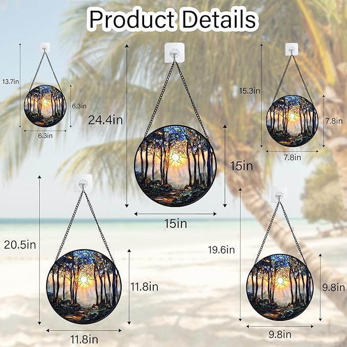 DASTOLL Stained Glass Window Hanging, Forest Sunrise Smoke Blue Brown Tree Suncatcher for Doors Window Home Landscape Sun Catchers Decor Mother's Day Birthday Gifts for Women, Men Mom 11.8 in