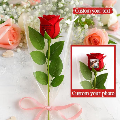 Personalized Preserved Rose with Photo, Custom Artificial Flower, Forever Rose with Name & Text, Keepsake Gift for Mom, Wife, Girlfriend, Anniversary, Birthday, Valentine's Day