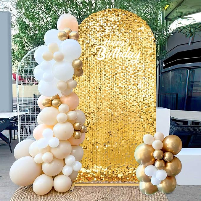 7.2FT Gold Sequin Backdrop Cover: Big Payette Glitter Fabric Arch Covers for Birthday Party Baby Shower Decorations