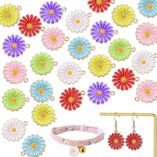 70Pcs 7 Colors Enamel Daisy Flower Charms for Jewelry Making Gold Plated Sunflower Charm Spring Summer Floral Pendant for Bracelet Necklace Earrings Keychains DIY Craft Supplies Accessories-13mm