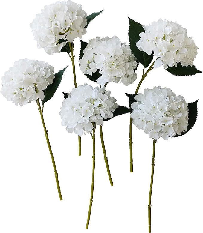 Hydrangea Artificial Flowers,Faux Hydrangea Flowers,Artificial Hydrangeas Flowers with Stems,Fake Hydrangeas,Silk Hydrangeas Flowers with Stems for Home Decor (10, White)