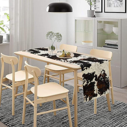 Cow Print Table Runner, Black White Cowhide Print Western Style Table Runner Country Farmhouse Cottage Cow Patten Table Decoration for Home Kitchen Dining, 13x120 Inch