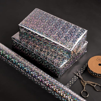 RUSPEPA Silver Dots Colorful Metallic Wrapping Paper-81.5 Sq Ft-Solid Color Paper Perfect for Party, Wedding, Birthday, Christmas, Baby Show -30Inch X 32.8Feet
