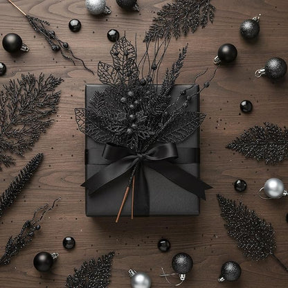 30 Pcs Artificial Christmas Tree Picks and Sprays Glitter Berry Stem Branches Holly Floral Picks Twigs Christmas Tree Ornaments for DIY Xmas Wreath Vase Filler Decorations(Black)