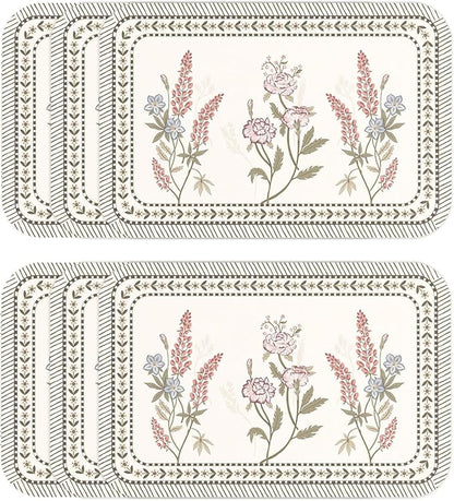 ISAENNE PVC Placemats Set of 6,Rectangular Floral Placemats, Waterproof and Heat-Resistant Place Mats,Decoration for Kitchen, Dinning, Parties, Holiday,12"*17"