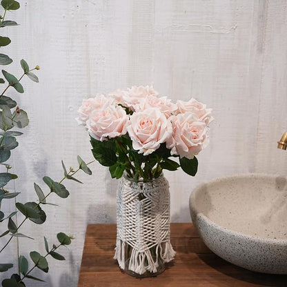 6 Pcs Silk Real Touch Latex Roses, Artificial Single Stem Big Bloom Faux Roses for Home Party Office Wedding Indoor Decor, Floral Arrangements, Table Centerpieces