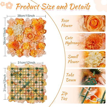 Orange Floral Wall Panel for Wedding Backdrop - 5ftx3.74ft Artificial Flower Backdrop - Fake Wall for Party Decor Birthday Party Stage Photoshoot Background