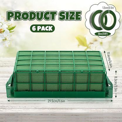 JarThenaAMCS 6Pcs Floral Foam Cage Rectangle Foam Bricks for Flower Arrangements with Tape for DIY Fresh or Artificial Flowers Wedding Birthday Parties Decor