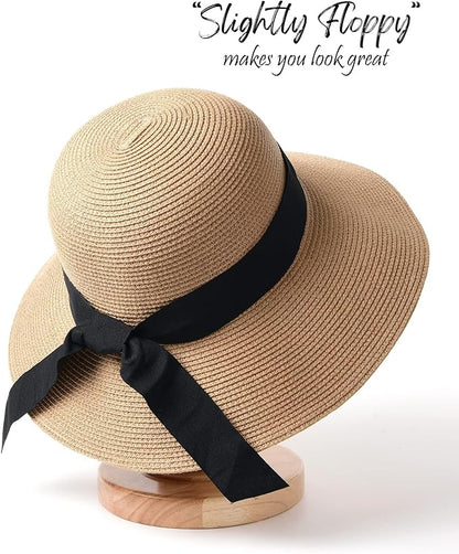 FURTALK Womens Beach Sun Straw Hat UV UPF 80+ Travel Foldable Brim Summer UV Hat
