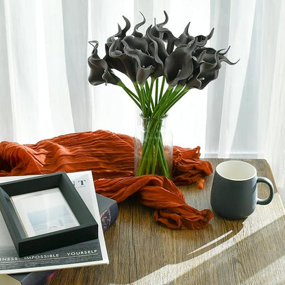 Mandy's PU Dark Grey Calla Lily Artificial Flowers 20 Stems 13.5in Faux Realistic Centerpiece for Thanksgiving and Christmas Decorations DIY Bridal Bouquet Home Décor