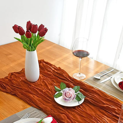 Mandy's Artificial Tulips 20 Stems Burgundy PU Faux Flowers for Thanksgiving and Christmas Decorations Wedding Home Decor 13.5 Inch