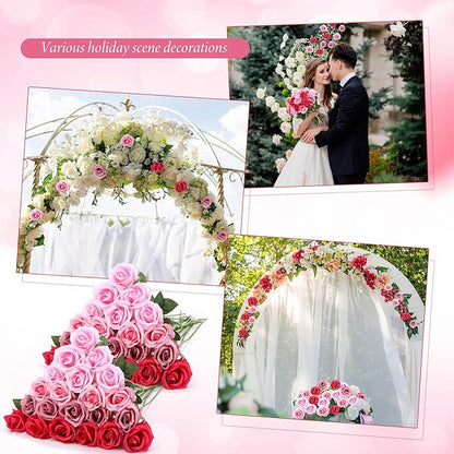 Hotop 40 Pcs Rose Artificial Flowers Bulk with Long Stem,Realistic Silk Fake Roses Bouquet for Home Wedding Centerpieces Party Table Decoration Valentines Gifts(Gradient Pink)