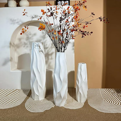 Large Ceramic Floor Vase 17.7 Inches Tall,Tall Vases for Floor White Modern Flower for Home,Farmhouse,Living Room Décor,Simple Origami Design Decorative Porcelain Flower Arrangement Vase Ideal Gift