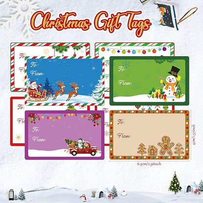 Zonon 720 Pieces Self Adhesive Christmas Gift Tag Xmas Kraft Name Tags Natural Kraft Xmas Stickers Paper Tags Labels for Christmas Decoration(Cute Style)
