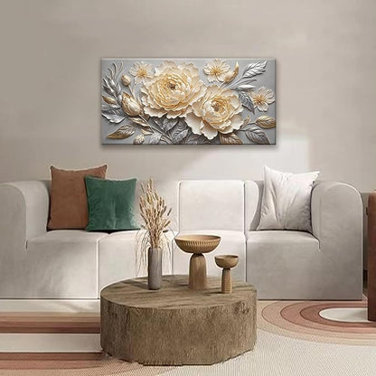 Canvas Art Wall Decor Prints Picture Flower Wall Art Landscape Painting Silver White Floral Wall Art Bedroom Bathroom Office Home Wall Decor 20" X 40" Ready To Hang