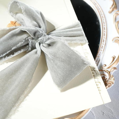 MAYREEL 2 Inch Silver Velvet Ribbon Hand Torn Light Gray Silk Frayed Edge for Bridal Bouquets Invitations Wedding Vow Books Gift Baskets Hair Bows 3 Yards