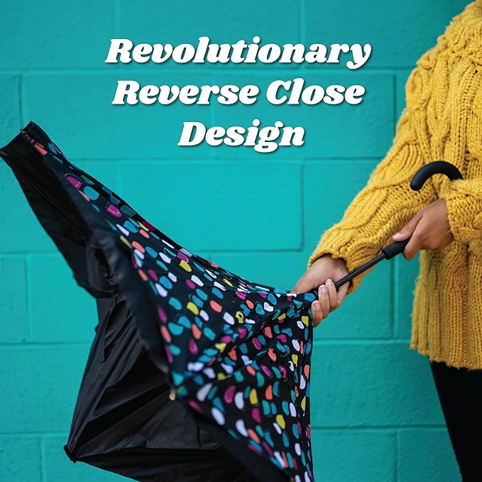 Totes Auto Reverse Close Windproof Stick Inbrella with Water Repellent Protection