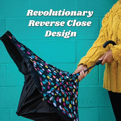 Totes Auto Reverse Close Windproof Stick Inbrella with Water Repellent Protection
