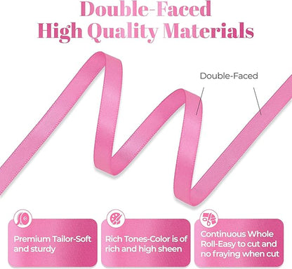 Hot Pink Satin Ribbon, Double Faced 1/4 Inch X 25 Yards Hot Pink Ribbon, Premium Satin Ribbons for Gift Wrapping, Crafts, Hair Bow Making, Sewing, Flower Bouquet, Wedding Party Decor