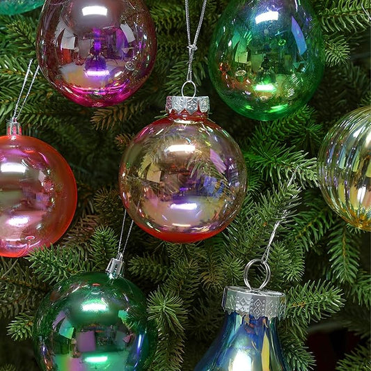 60MM Iridescent Plastic Ball - 12PCS Xmas Ornament Balls Set, Plastic Iridescent Decorative Hanging Ornaments for Xmas Tree Wedding Valentine's Day Party Decorations(Multicolored)