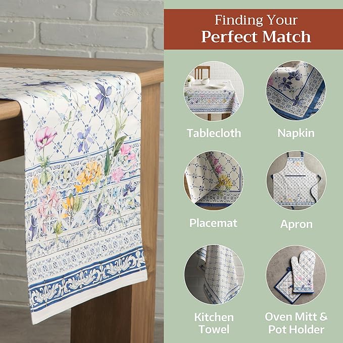 Maison d' Hermine Table Runner 100% Cotton Double Layer Table Runners 72 inches Long Decorative for Home Kitchen Dining Party Baby Shower Wedding Bridal Shower Spring Summer (Faience, 14.50" x 72")