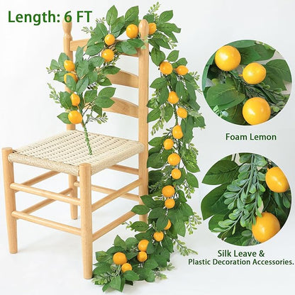 Mizii Artificial Lemon Garland 6FT Fake Fruit Lemons Garland Hanging Vines with Green Leaves Greenery Decorations for Kitchen Table Centerpieces Room Wall Party Wedding Birthday Decor (Lemon)