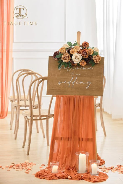 TINGE TIME Artificial Flowers Combo Box Set 16PCS Fake Rose Silk Flower with Stem for DIY Wedding Bouquets Centerpieces Baby Shower Party Home Fall Decoration (Gradient Burnt Orange)