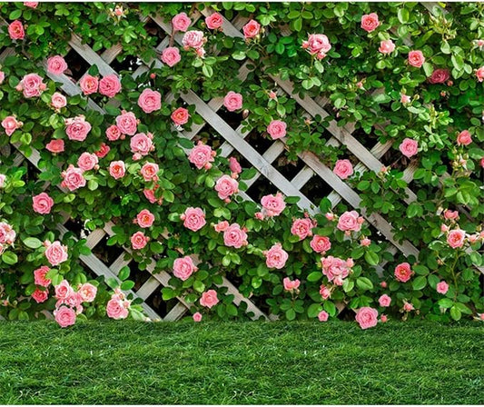 12x8ft Pink Rose Wall Background Flowers Green Leaf Photography Backdrop Girls Princess Birthday Baby Shower Wedding Cake Table Decoration Banner