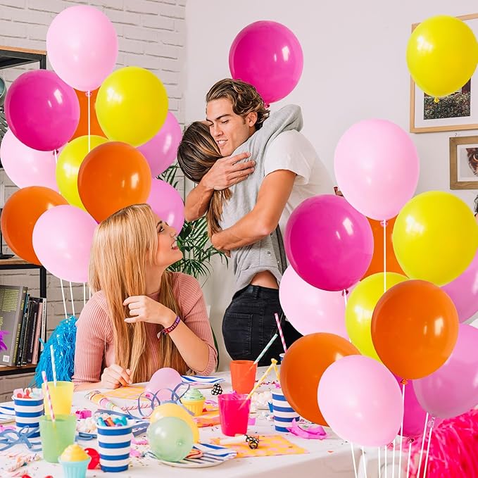 Pink and Orange Balloons Light Pink Hot Pink Yellow Autumn Latex Balloons Pastel Pink Yellow Orange Helium Balloon for Fall Birthday Halloween Thanksgiving Tropical Fire Truck Party Decorations