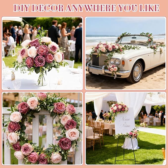 Geosar 24 Bundles Artificial Peonies Flowers Fake Silk Peony Bouquet Faux Peonies Flowers Bulk for Decoration Vase Floral Arrangements Wedding Party Table (Dusty Pink,Dusty Rose)