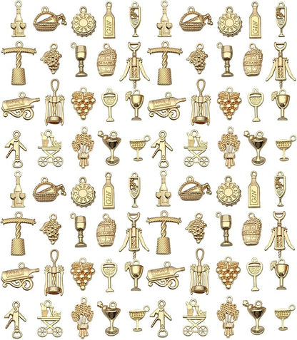 WOCRAFT 60pcs KC Gold Wine Charms Bracelet Charms for Jewelry Making Sets DIY Necklace Bracelet Keychain Crafting Charms Kit Craft Supplies (SN872)