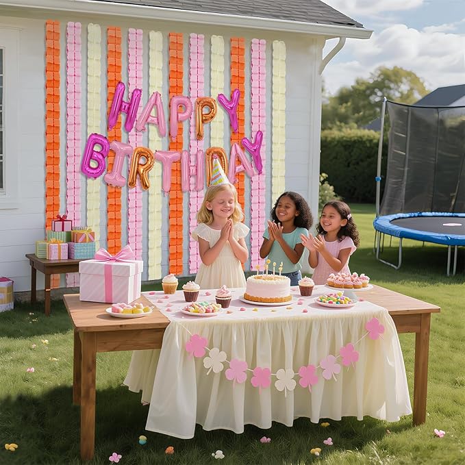 12Pcs Pink and Orange Fall Party Decorations, Hanging Paper Streamers Garland for Office Home Indoor Girls Women Birthday Sunset Thanksgiving Friendsgiving Bridal Wedding Baby Shower Backdrop Decor