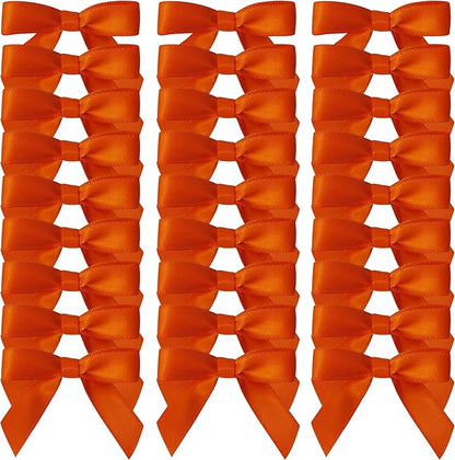 50pcs 1-1/2" Mini Orange Satin Ribbon Bows Without Twist Ties for Crafts Gift Wrapping Packing Christmas Decoration (Orange)