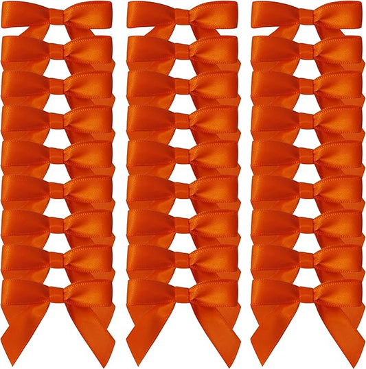 50pcs 1-1/2" Mini Orange Satin Ribbon Bows Without Twist Ties for Crafts Gift Wrapping Packing Christmas Decoration (Orange)