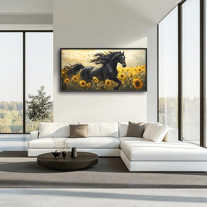 Horse Sunflower Large Decor Wall Art Framed Pictures for Living Room, Animal Oversized Canvas Print Painting Modern Extra Large Framed Artwork for Bedroom Office Home Decor 60"x30"