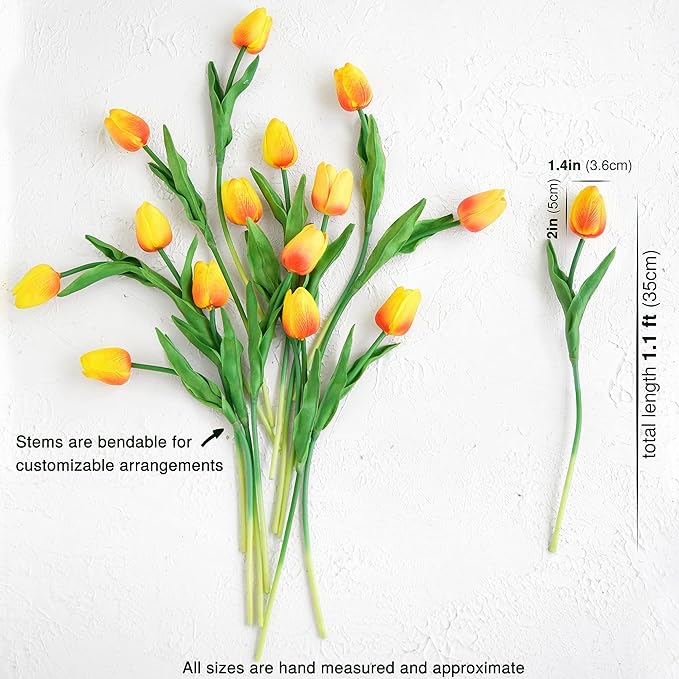 FiveSeasonStuff Real Touch Tulips Artificial Flowers – 15 Stems Faux Tulip Bouquet in Gift Box for Wedding, Home Decor, Party, Floral Arrangements (Sunset Orange)