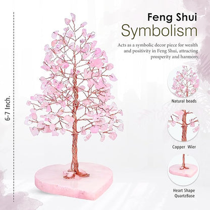 Crocon Crystal Heart Base Tree of Life Gifts for Women, Rose Quartz Healing Crystals Tree Brings Positive Energy, Good Luck, Money, Feng Shui Home & Office Desk Decor, for Mom & Wife Present