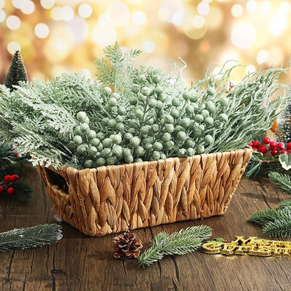75 Pcs Christmas Glitter Branches 3 Styles Artificial Christmas Picks Berries Stems Pine Needles Floral Twig Spray for Xmas Tree Ornaments DIY Wreath Garland(Light Green)