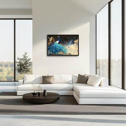 Peacock Large Wall Art Framed Gold Wall Decor for Living Room Mountain Peacock Pictures Oversized Canvas Print Painting Modern Extra Large Framed Artwork for Bedroom Office Home Decor 36"x24"