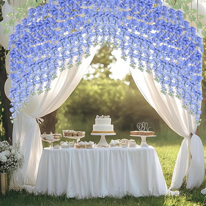 mizii 6Pcs Royal Blue Wisteria Hanging Flowers 48" Silk Wisteria Artificial Flowers Garland Vines Fake Hanging Flowers Decoration for Wedding Flower Wall Backdrop Centerpieces Room Decor (Royal Blue)